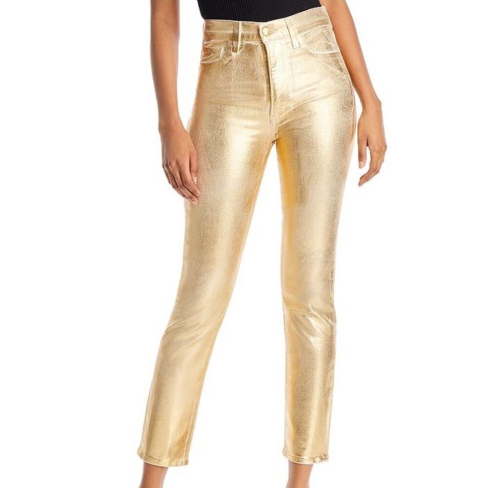 Joe's Jeans Womens 25 Gold Metallic The Luna High Rise Cigarette Ankle